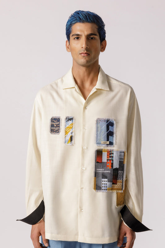 Oversized Patch work shirt(offwhite)