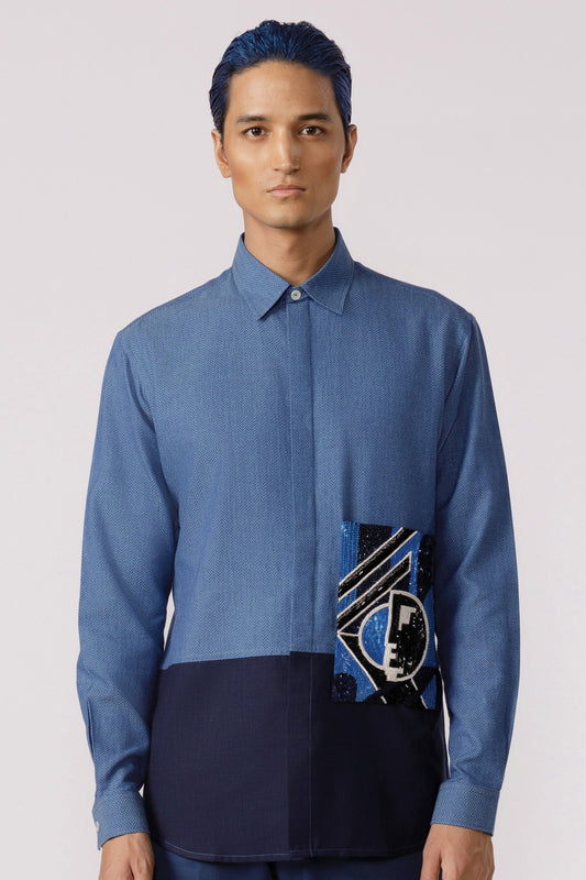 Shapes of emotion embroidered patchpocket shirt