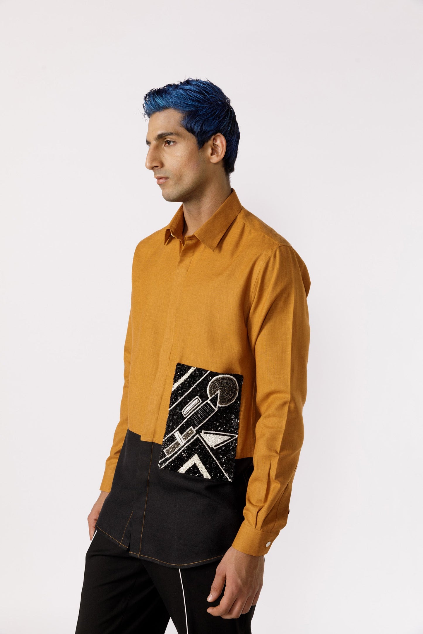 Geometric harmony embroidered patchpocket shirt